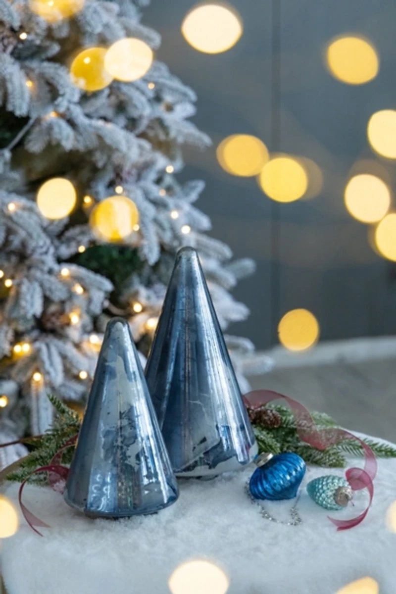Blue Glass Cone Shaped Christmas Tree, 10 in.