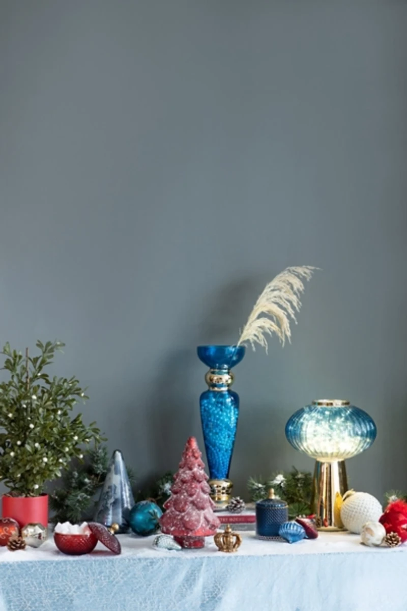 Blue Glass Cone Shaped Christmas Tree, 10 in.