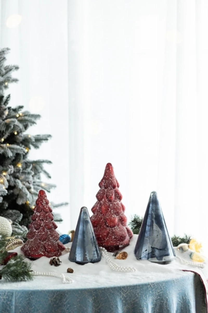 Blue Glass Cone Shaped Christmas Tree, 10 in.