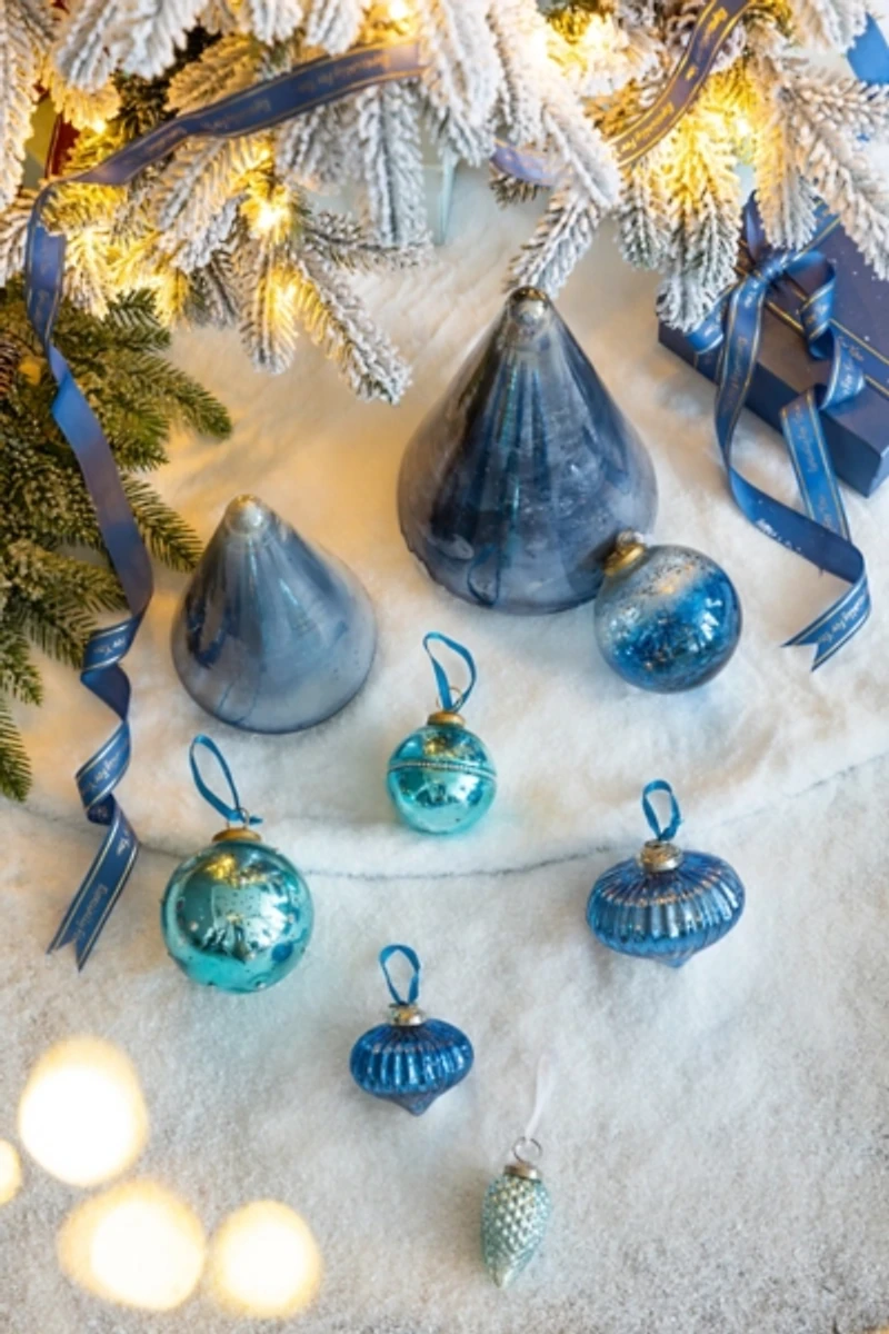 Blue Glass Cone Shaped Christmas Tree, 10 in.