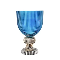Blue Glass Vase with Silver Pedestal Base, 16 in.