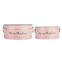 Oval Pink Iron Merry Christmas Baskets, Set of 2