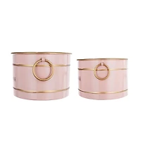 Oval Pink Iron Merry Christmas Baskets, Set of 2