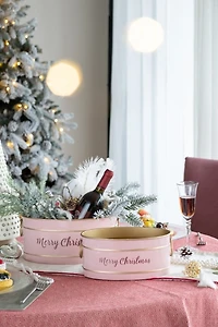 Oval Pink Iron Merry Christmas Baskets, Set of 2