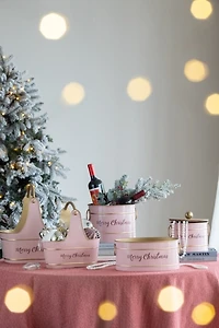 Oval Pink Iron Merry Christmas Baskets, Set of 2