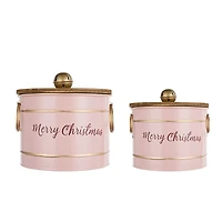 Pink Iron Merry Christmas Lidded Baskets, Set of 2
