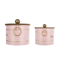 Pink Iron Merry Christmas Lidded Baskets, Set of 2