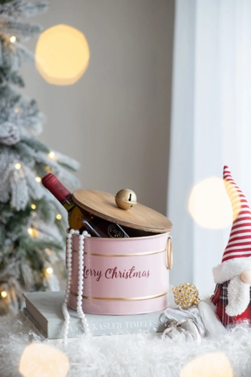 Pink Iron Merry Christmas Lidded Baskets, Set of 2