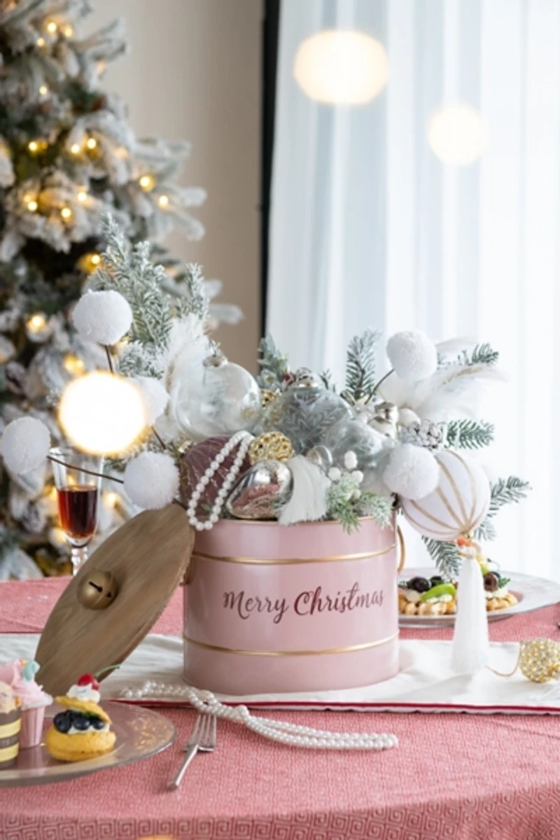 Pink Iron Merry Christmas Lidded Baskets, Set of 2