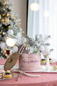 Pink Iron Merry Christmas Lidded Baskets, Set of 2