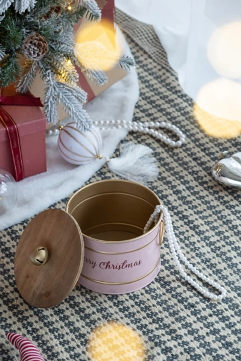 Pink Iron Merry Christmas Lidded Baskets, Set of 2