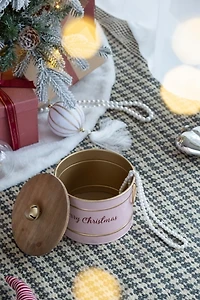 Pink Iron Merry Christmas Lidded Baskets, Set of 2