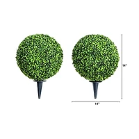 Round Outdoor Boxwood Topiaries, Set of 2