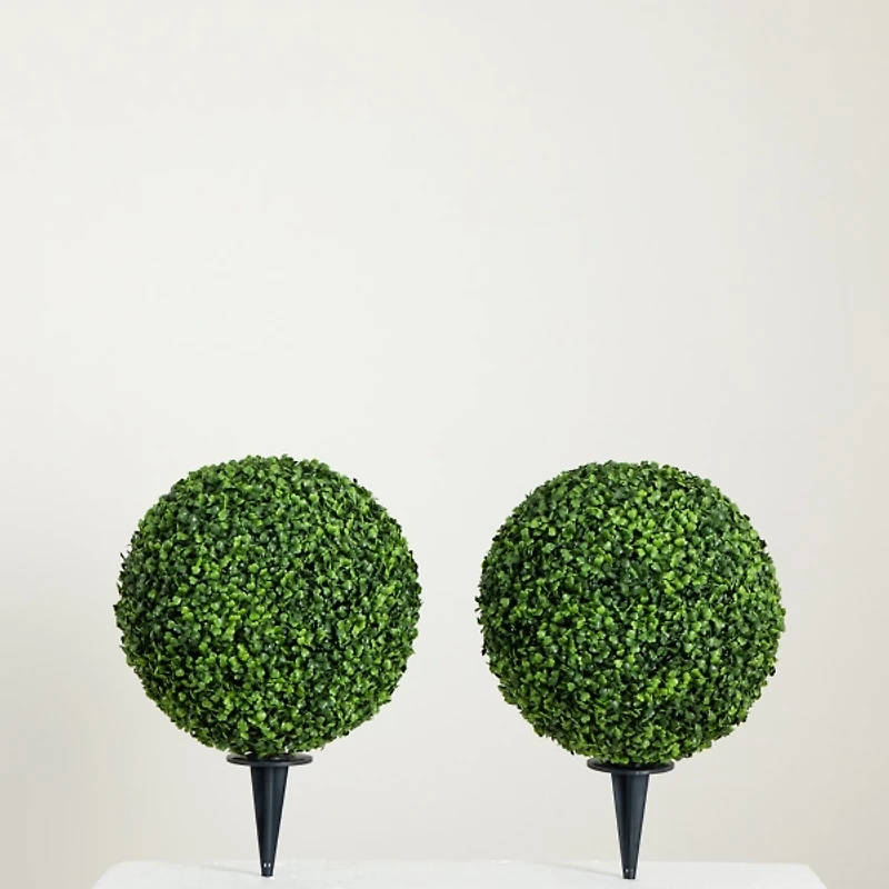 Round Outdoor Boxwood Topiaries, Set of 2