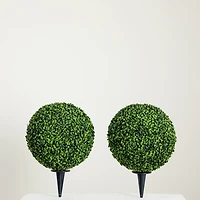 Round Outdoor Boxwood Topiaries, Set of 2