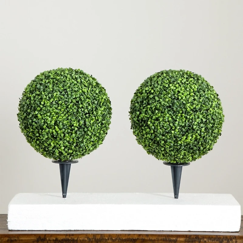 Round Outdoor Boxwood Topiaries, Set of 2