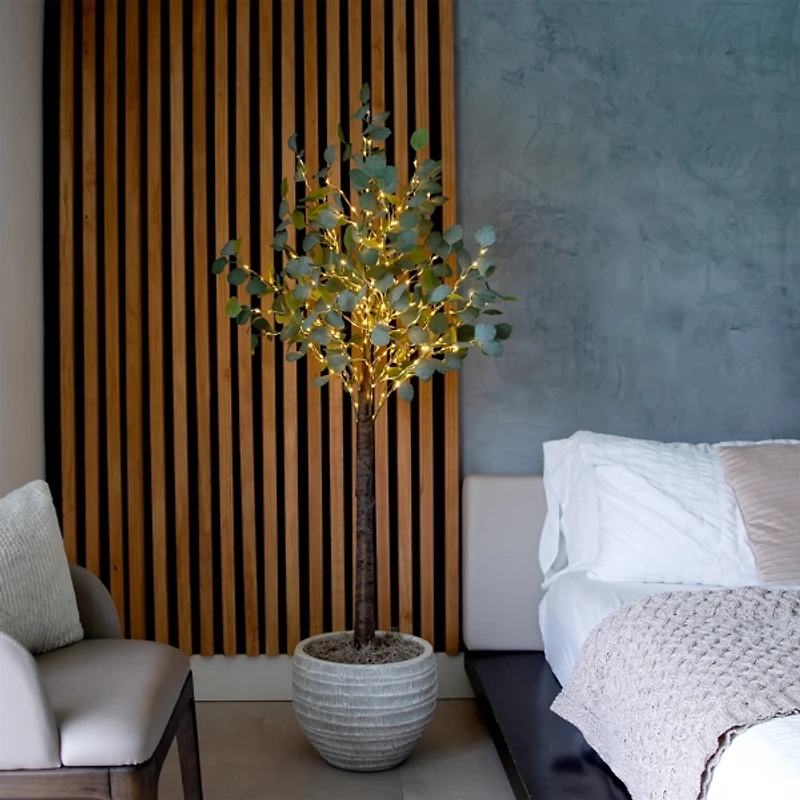 Pre-Lit Warm LED Eucalyptus Plant