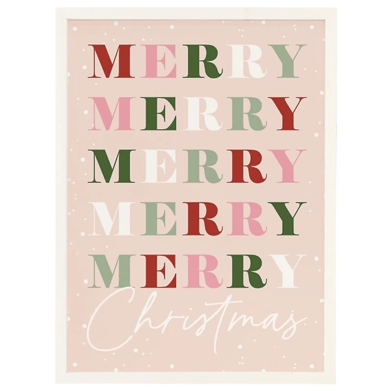 Pink Snowy Merry Christmas Framed Wall Plaque