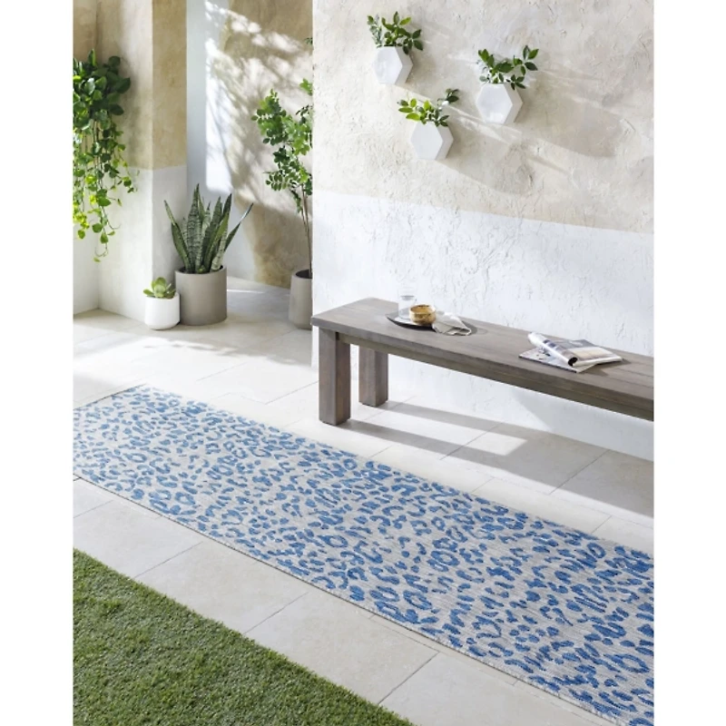 Cauli Blue Leopard Print Outdoor Runner, 2x10