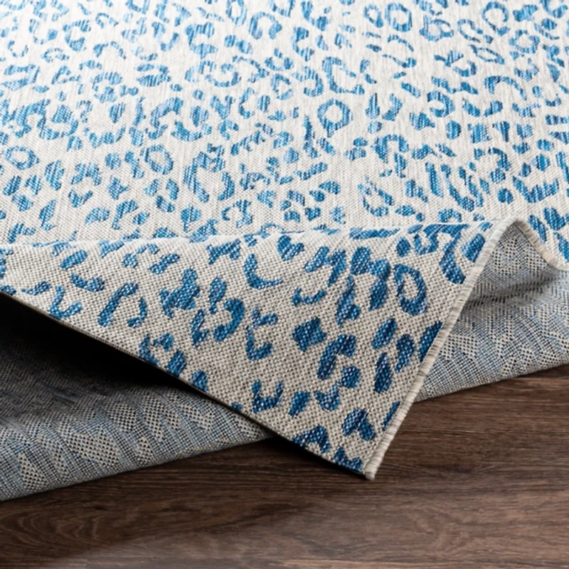 Cauli Blue Leopard Print Outdoor Runner, 2x10