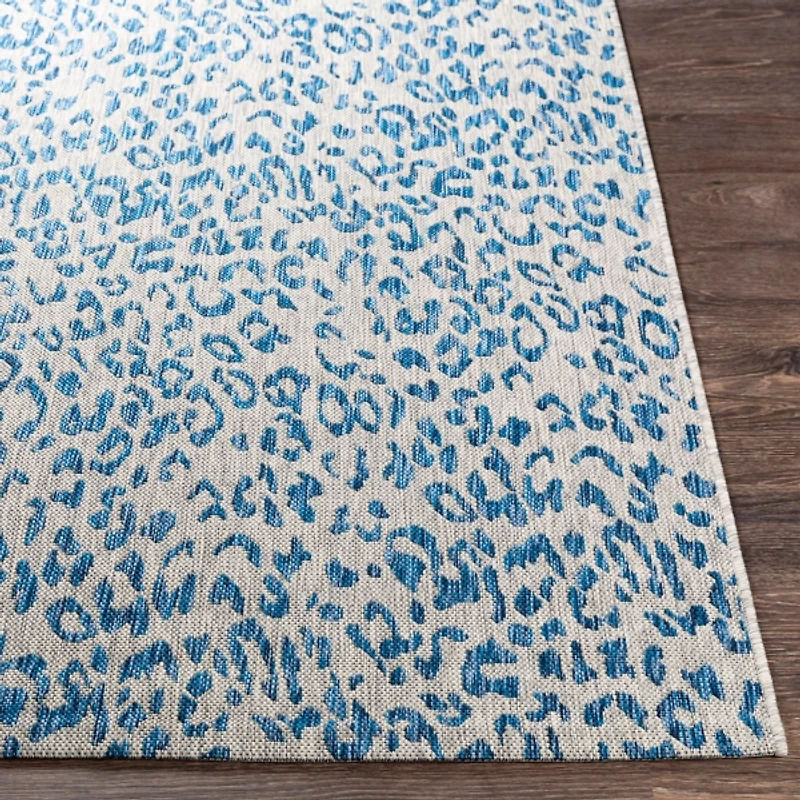 Cauli Blue Leopard Print Outdoor Runner, 2x10
