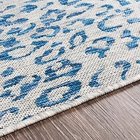 Cauli Blue Leopard Print Round Outdoor Rug