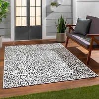 Cauli Black Leopard Print Outdoor Rug, 7x10