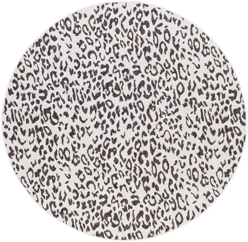 Cauli Black Leopard Print Round Outdoor Rug, 7 ft.