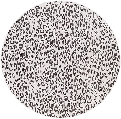 Cauli Black Leopard Print Round Outdoor Rug, 7 ft.