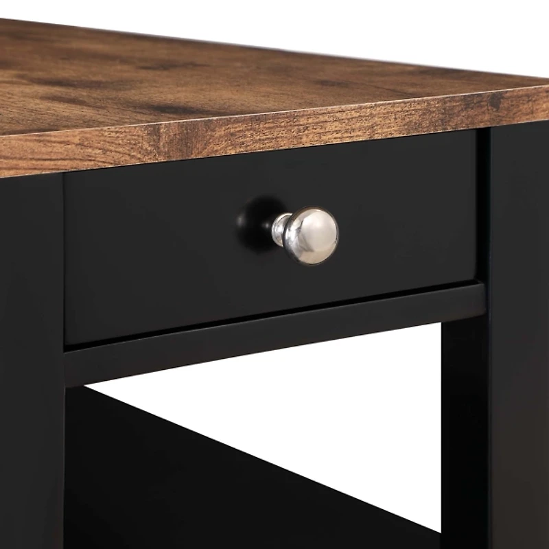 Black Two-Tone Pull-Out Drawer Accent Table
