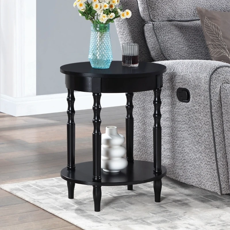 Black Spindle Legs Oval Accent Table
