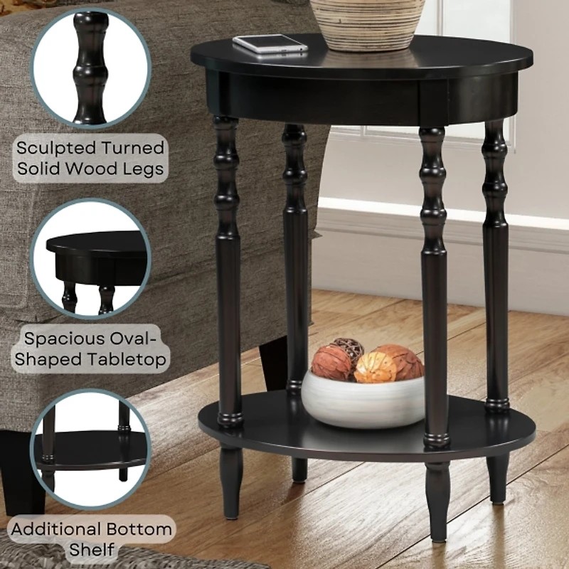 Black Spindle Legs Oval Accent Table