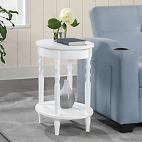 White Spindle Legs Oval Accent Table