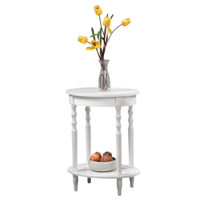 White Spindle Legs Oval Accent Table