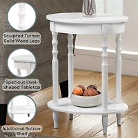 White Spindle Legs Oval Accent Table