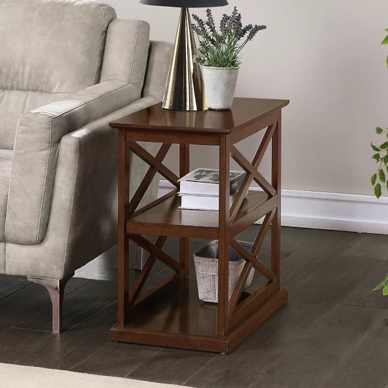 Brown Wood Double X Sides Accent Table