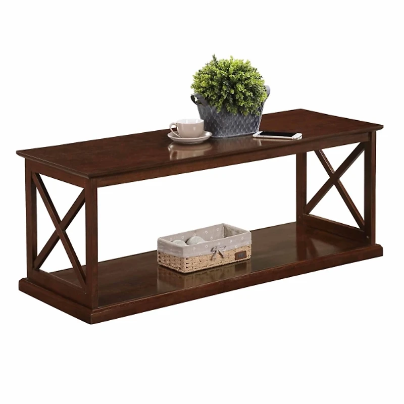 Brown Wood Double X Sides Coffee Table
