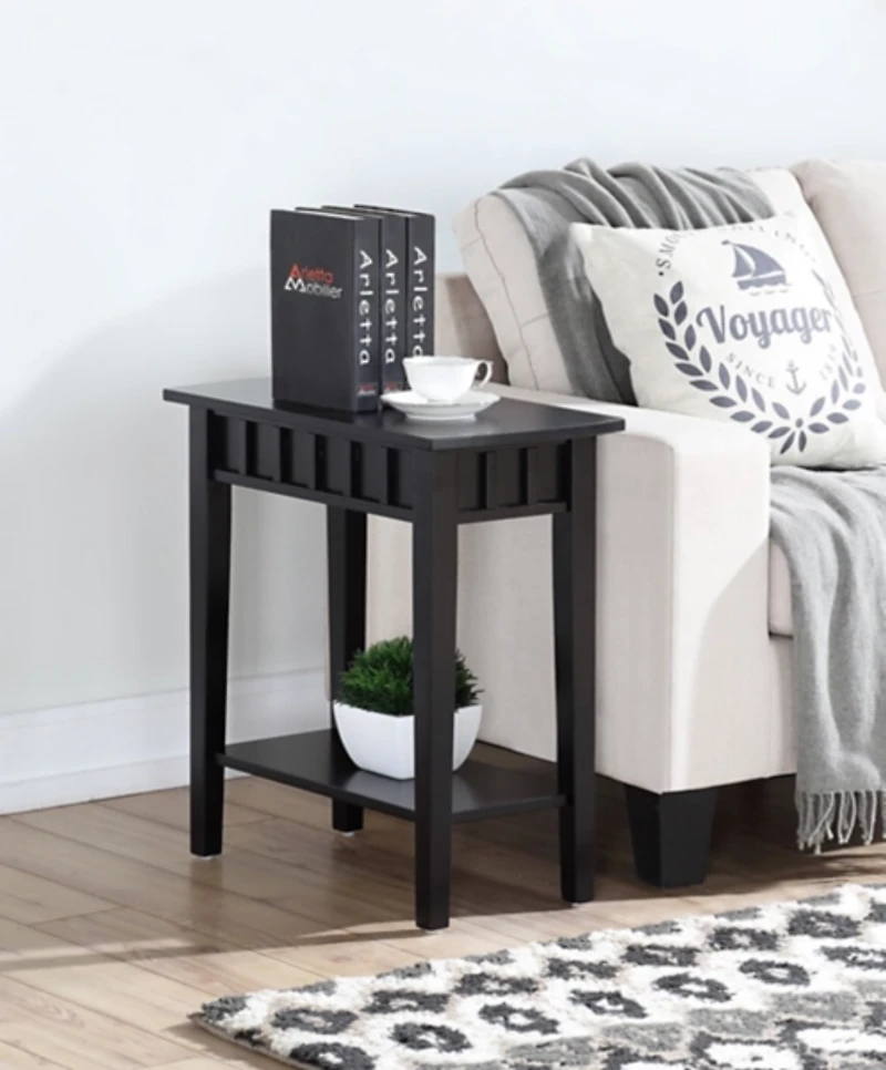 Black Wood Slat Accent Table
