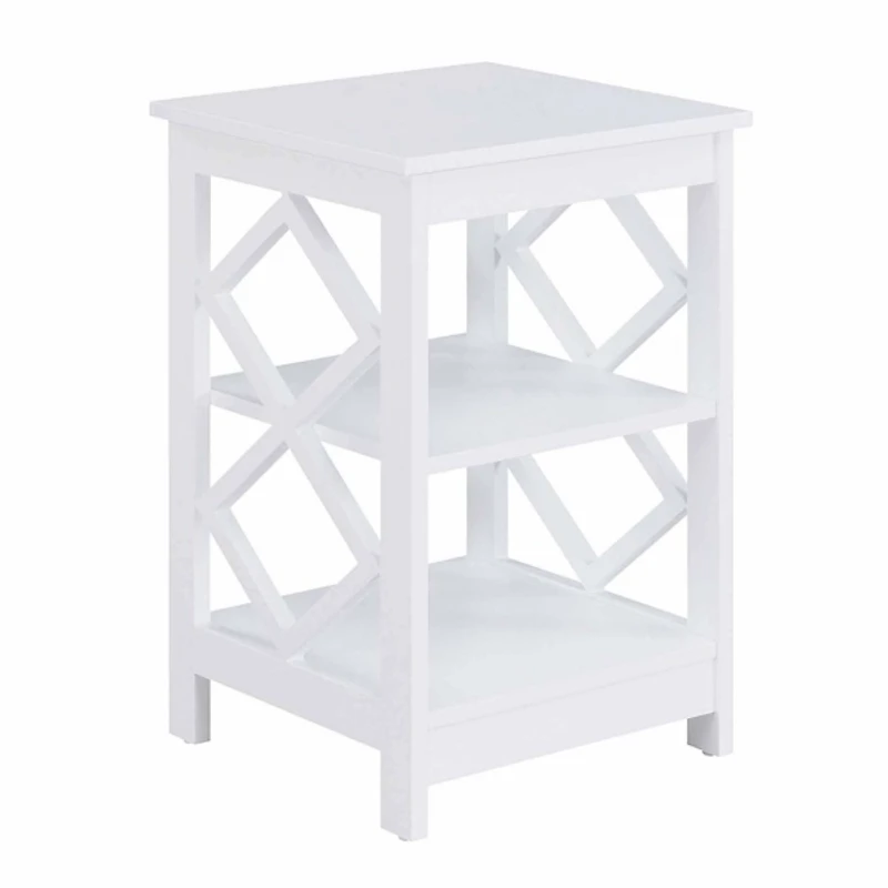 White Wood Diamond 2-Tier Accent Table