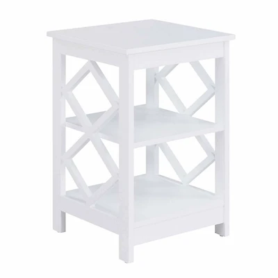 White Wood Diamond 2-Tier Accent Table