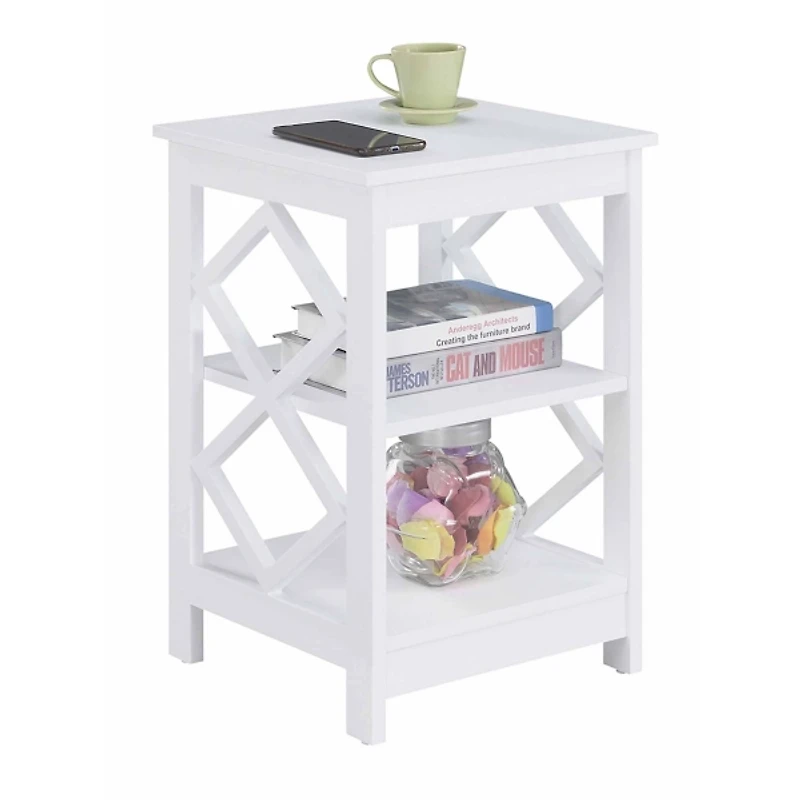 White Wood Diamond 2-Tier Accent Table
