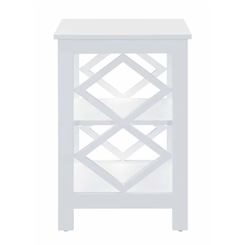 White Wood Diamond 2-Tier Accent Table