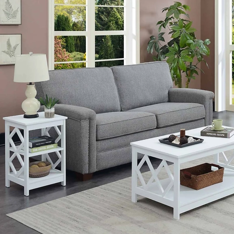 White Wood Diamond 2-Tier Accent Table