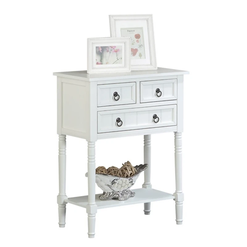 White 3-Drawer Turned Legs Accent Table