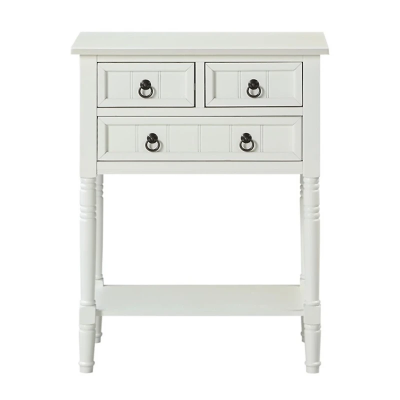 White 3-Drawer Turned Legs Accent Table