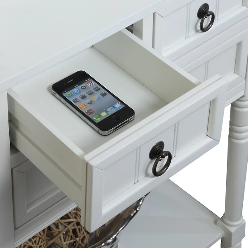 White 3-Drawer Turned Legs Accent Table