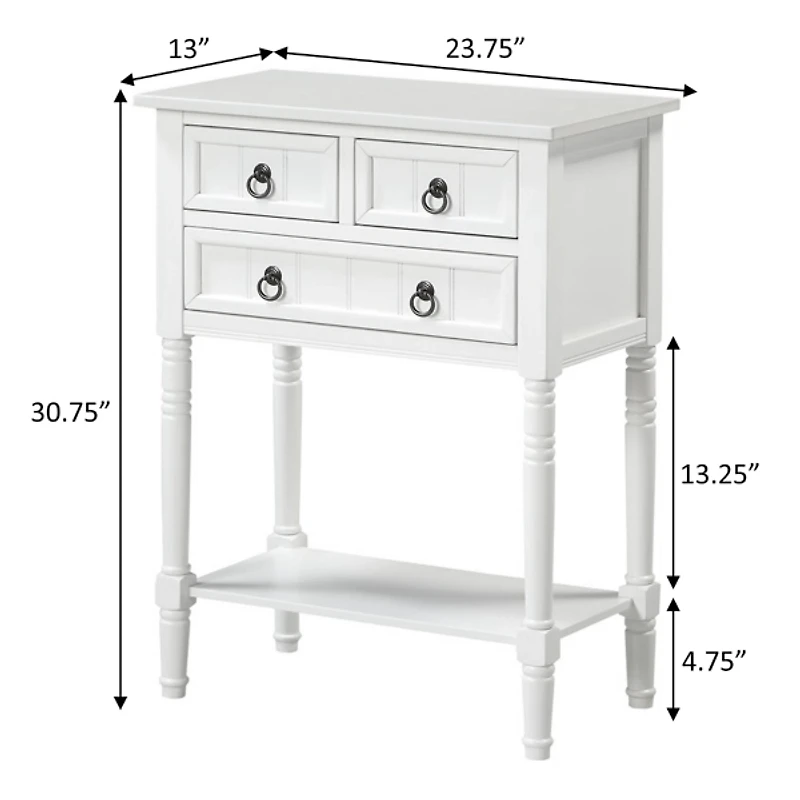 White 3-Drawer Turned Legs Accent Table
