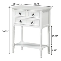 White 3-Drawer Turned Legs Accent Table