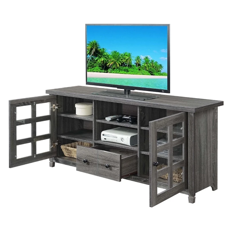 Gray Wood 2-Door Windowpane Media Cabinet