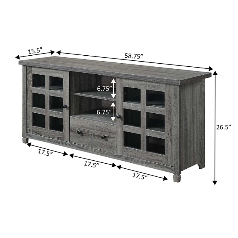 Gray Wood 2-Door Windowpane Media Cabinet